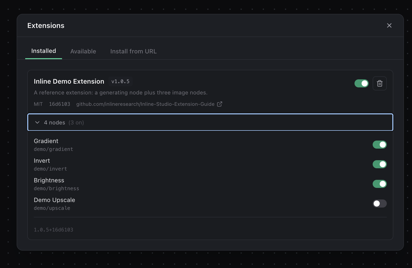Installing a community extension from the Available tab in OmniChar.