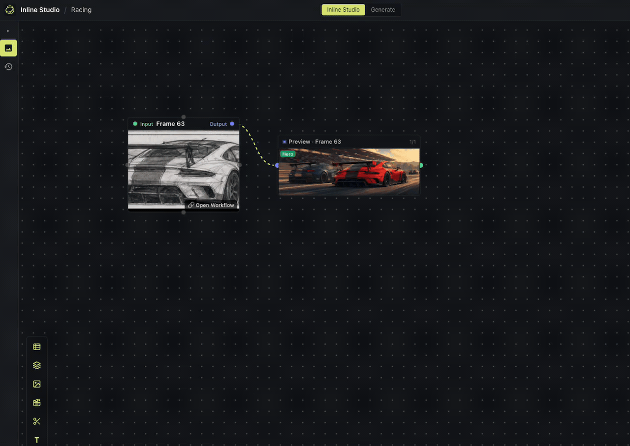 Grouping frames inside a layer on the OmniChar canvas.